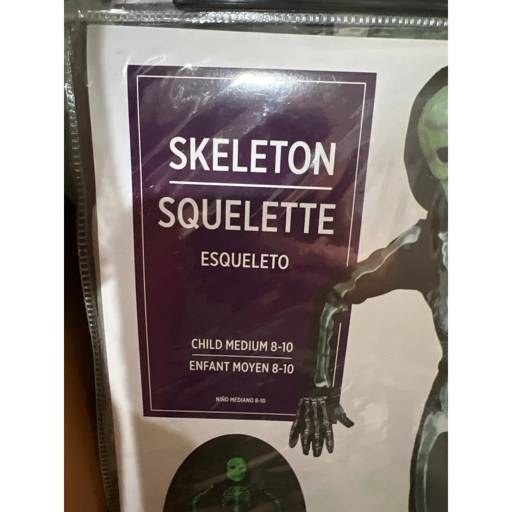 Skeleton Costume Toddler 8-10 Black New Glow-in-the-Dark Halloween Jumpsuit